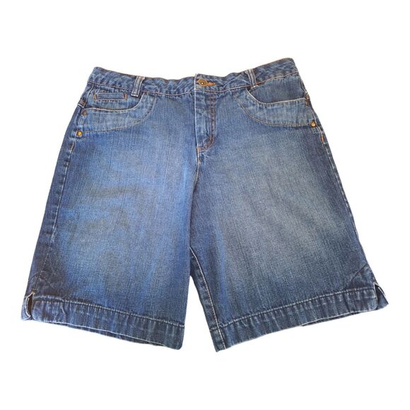Vintage Y2K Faded Glory Denim Shorts Size 10 Modest Length Cotton Blue Jean - Picture 1 of 15